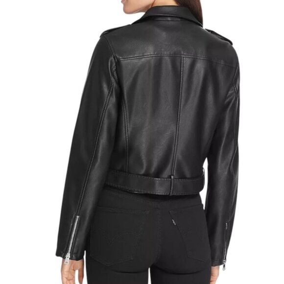 Levi's Women's Size S Vegan Leather Belted Hem Cropped Moto Jacket - Picture 7 of 11